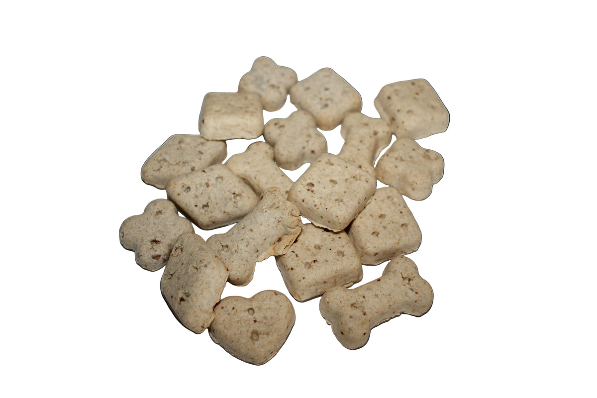 Natuur Biscuits voor honden, krokante hondenkoekjes met natuurlijke ingrediënten zonder kunstmatige kleur, geur of smaakstoffen.