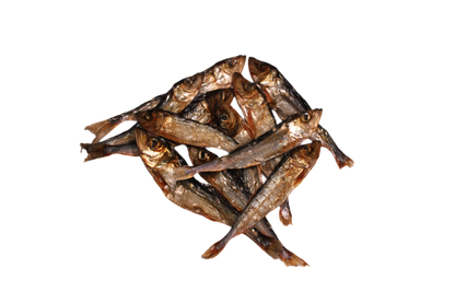 Gedroogde haring voor honden van circa 6 tot 10 cm, een natuurlijke vissnack met omega 3 vetzuren, vitaminen en mineralen.