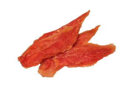 Zachte kipfilet hondensnack met 89,6% kipfilet en hoog eiwitgehalte, geschikt als beloning of tussendoortje.