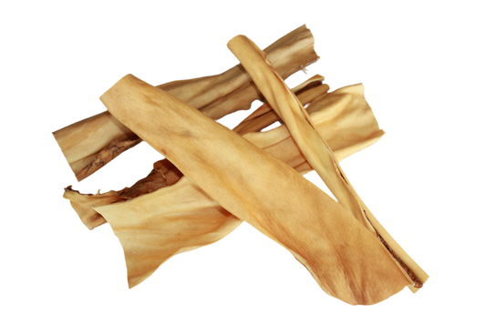Paarden kophuid voor honden van circa 30 cm, een stevige natuurlijke kauwsnack van 100% paard voor intensieve kauwers.