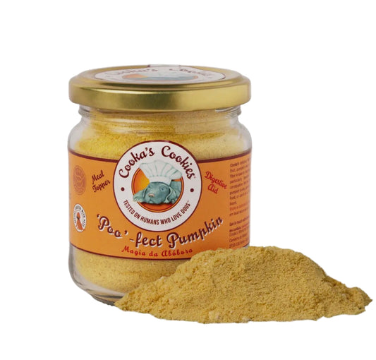 Natuurlijke pompoen mix voor honden met wortel, kokosmeel, pompoenpitten en kurkuma, geschikt als aanvulling op de dagelijkse voeding.