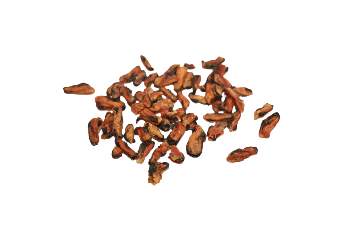Gedroogde Zeeuwse mosselen voor honden van 100% mossel, eiwitrijk en geschikt als natuurlijke beloning of tussendoortje.
